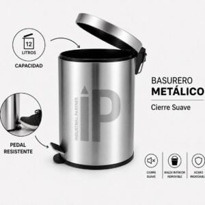 Basurero Acero Inoxidable Importado 12 Litros Cierre Suave