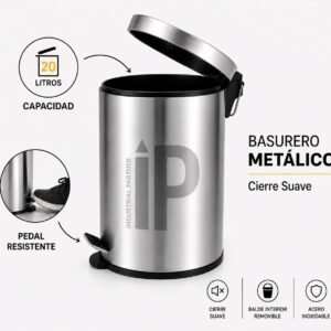 Basurero Acero Inoxidable Importado 20 Litros Cierre Suave